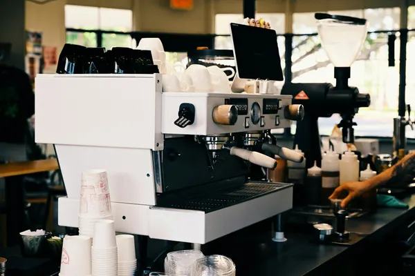An espresso machine on a café counter